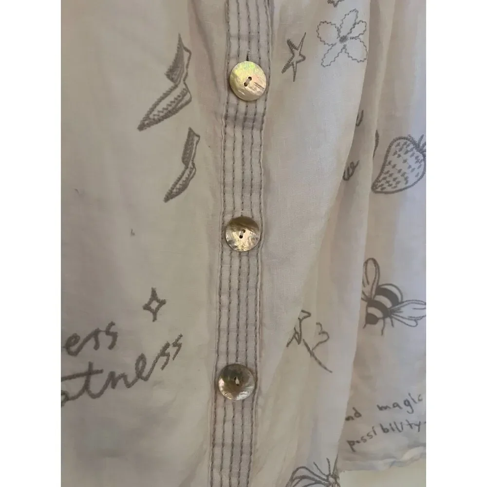 Johnny Was Sovanna Wander Embroidered Linen Top White Square Neck Blouse